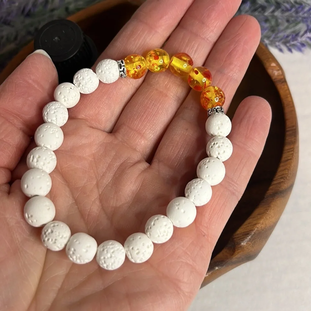 NEW Amber Essential Oil Diffuser Bracelet White Natural Lava Stone